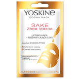 Geisha Mask Sake mask on a golden fabric lifting and illuminating SOS 20ml