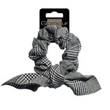 A hair wrap with a checkered bow