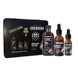 Ossion Premium Barber Beard Set Beard Shampoo 100ml + Beard Serum 50ml + Beard Oil 20ml Metal Box